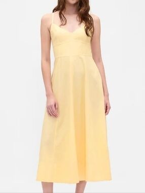 GAP - Linen Blend Seamed Corset Light Yellow  Midi Dress - Size XXL
